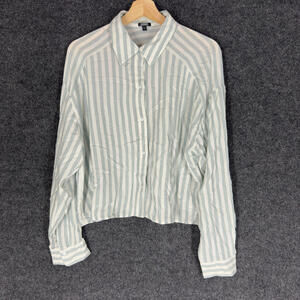 Express Shirt Women L Large Gray Striped Button Up Collared Long Sleeve Rayon